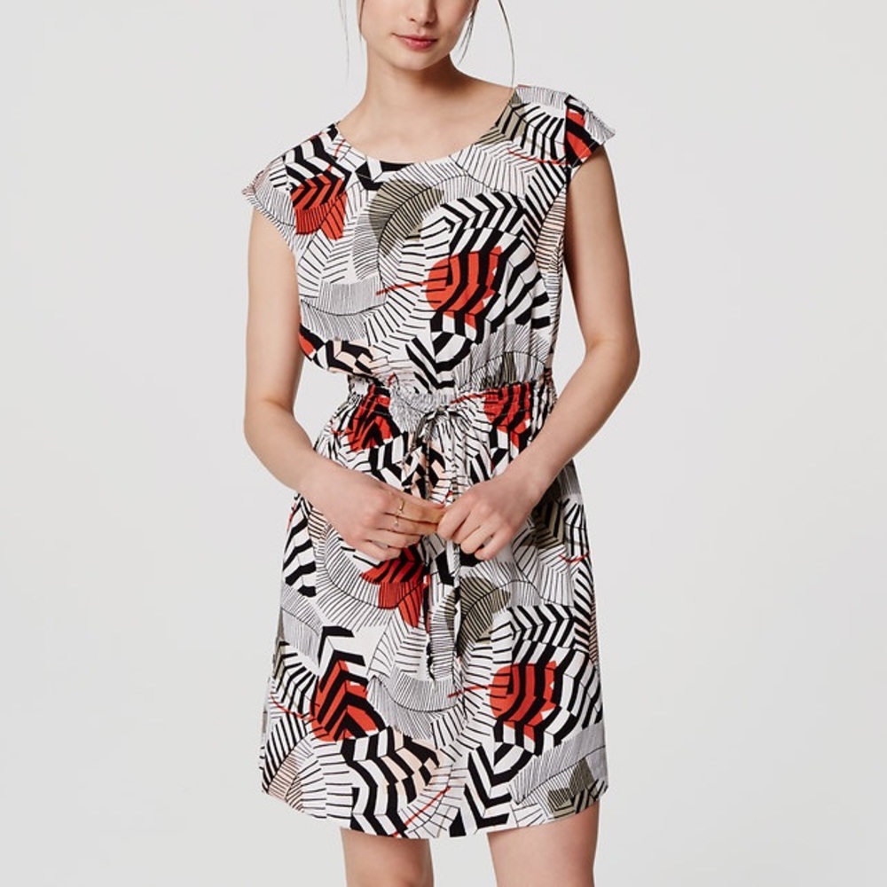 LOFT Abstract Leaf Drawstring Dress - XS